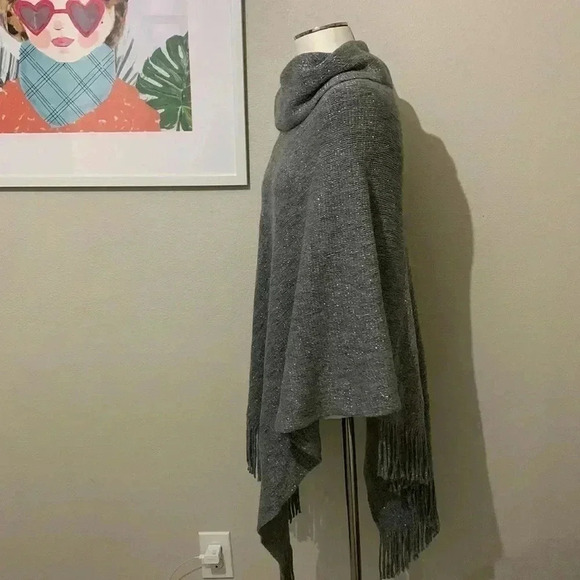 Chico’s Metallic Shine Fringe High-Neck Poncho - Picture 4 of 6